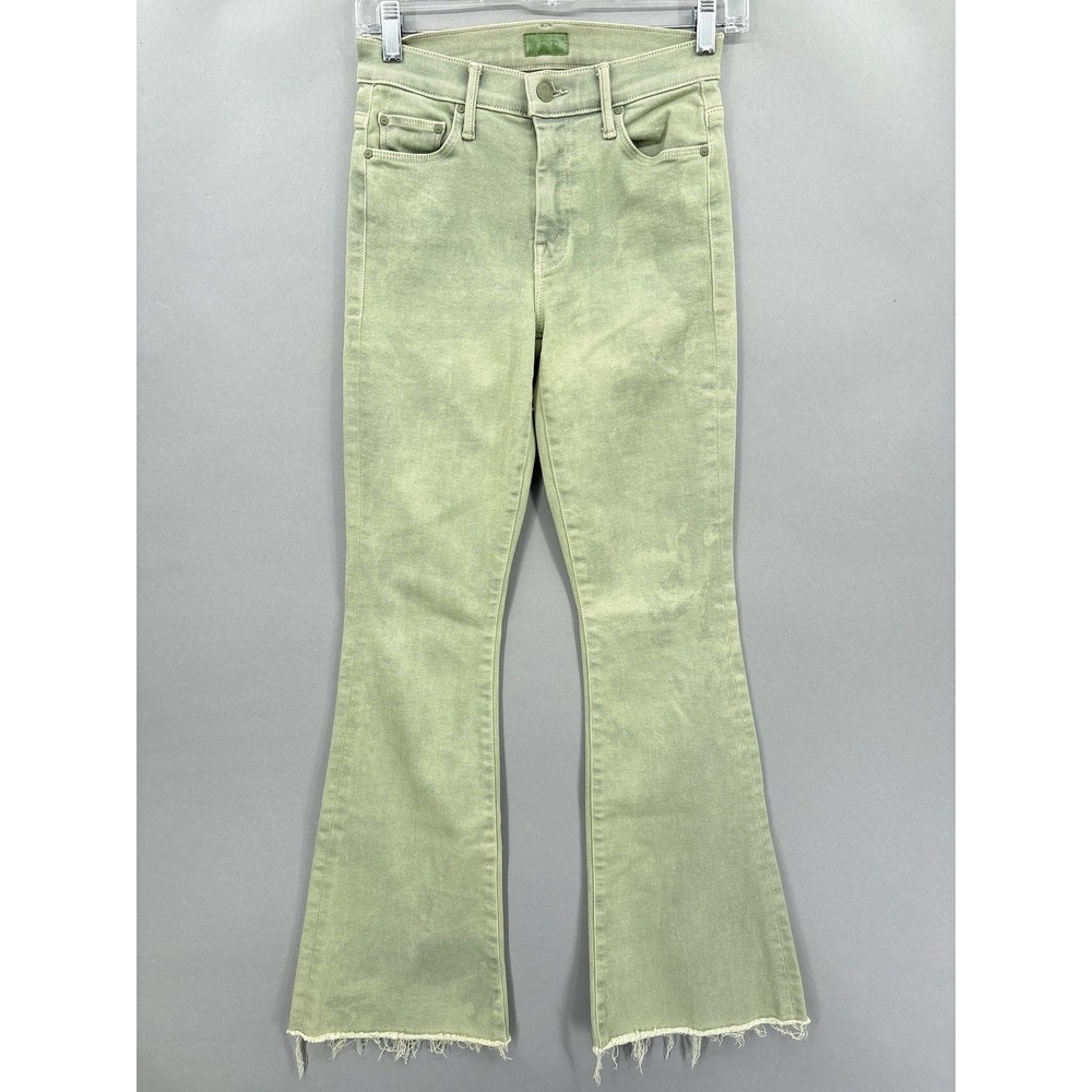 Mother Jeans Womens 24 Iceberg Green The Weekender Fray Flare Raw Hem Denim